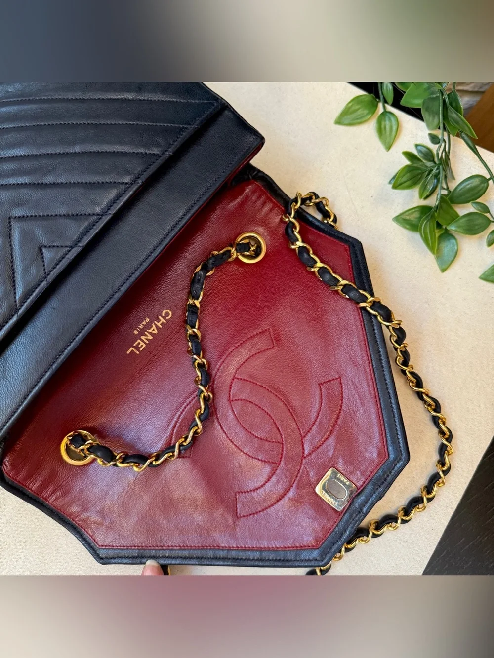 CHANEL Rare Early‑80s Chevron Lambskin Turnlock Envelope Bag 24K Gold‑Plated